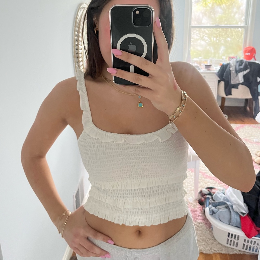 Super cute ruffled white tank top